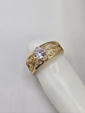 Swarovski Crystal Elements Gold Band Ring Light Pink Size 5.5 Filigree Bridal